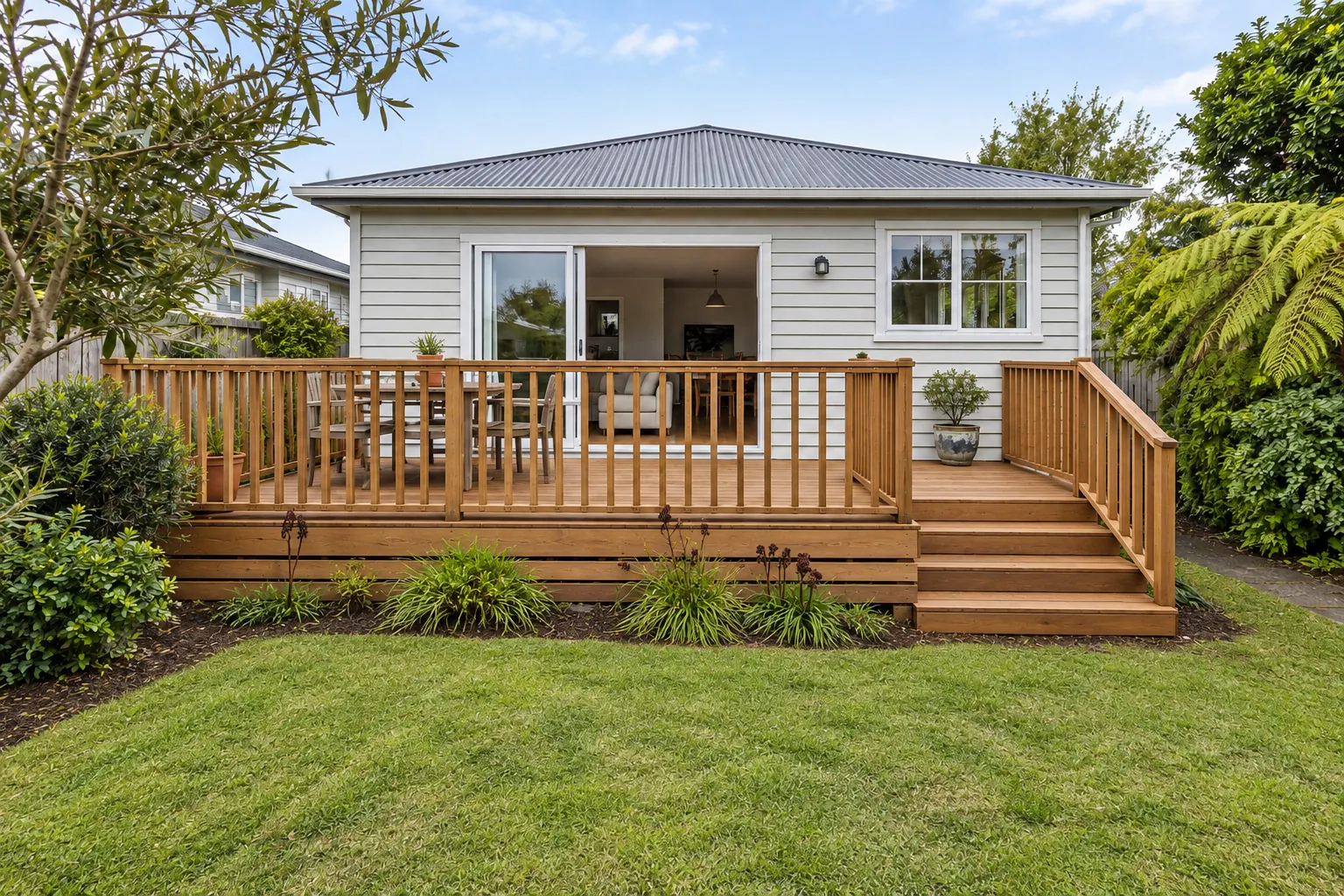 Backyard deck after renovation