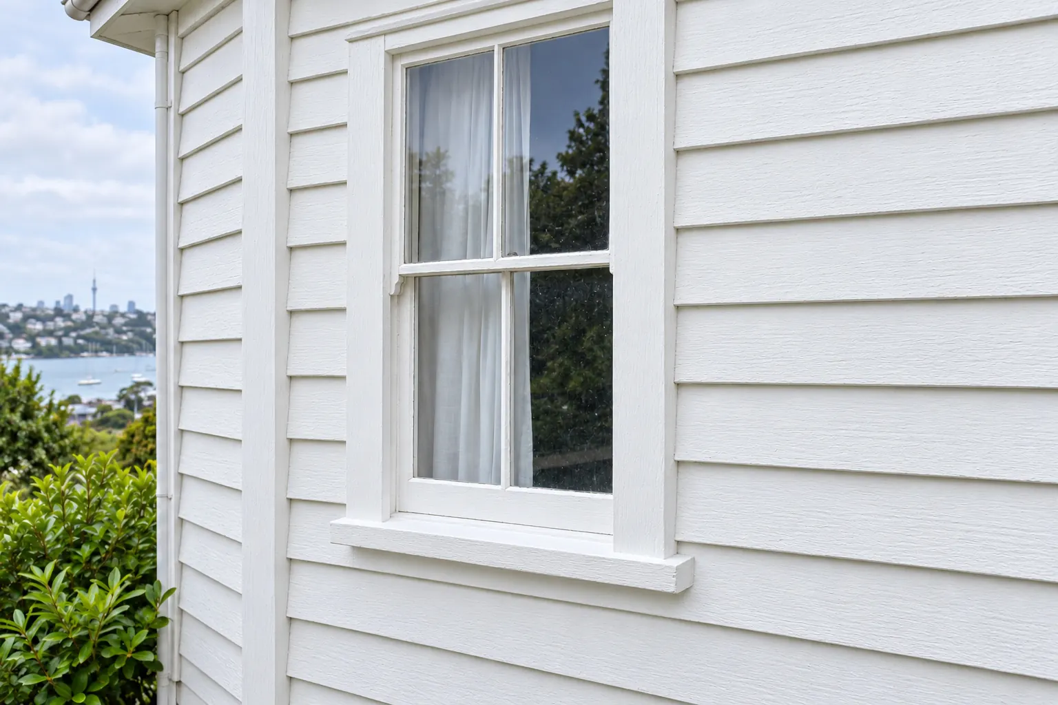 Freshly restored weatherboard exterior wall